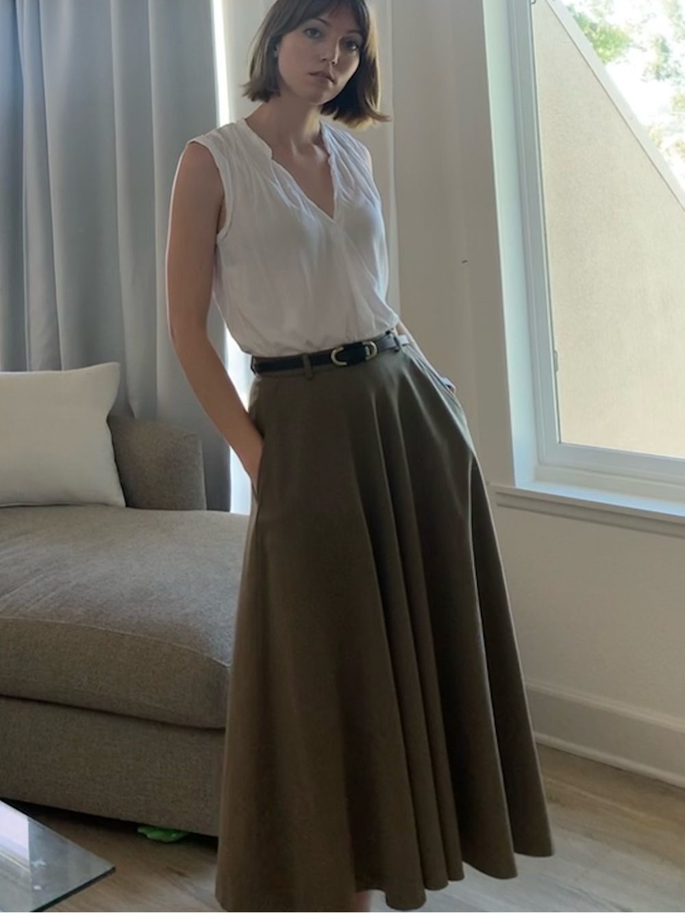Ralph Lauren Taupe Brown A-Line Maxi Skirt